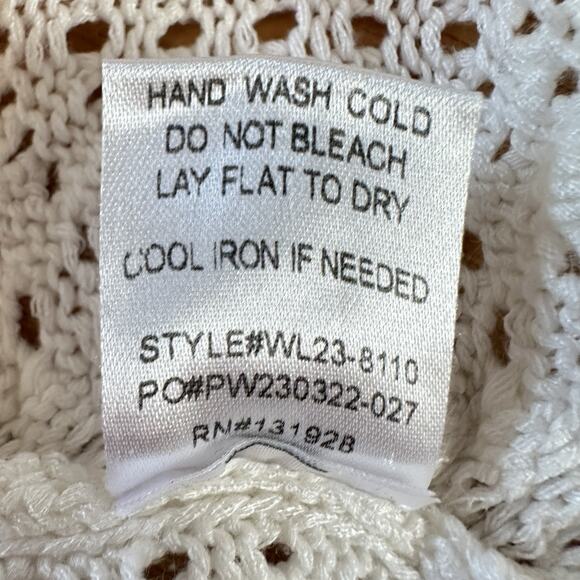 Wishlist Womens sz M Crochet Sweater White Crop Coastal Wide Sleeve - Picture 6 of 6